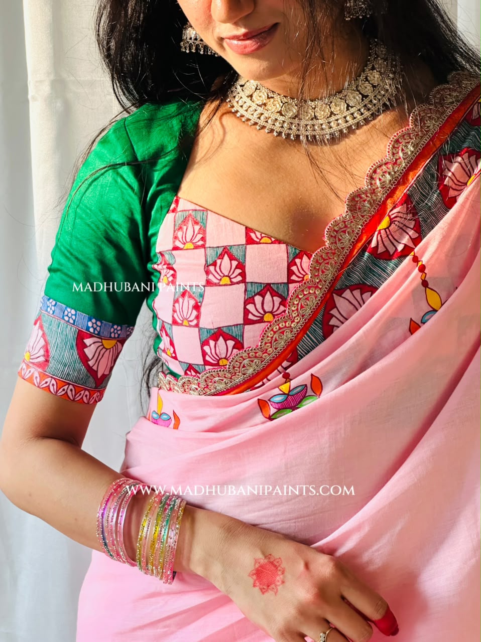 Chhath Puja Baratiya Handpainted Madhubani Cotton Blouse
