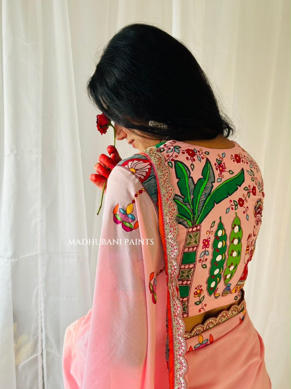 Chhath Puja Baratiya Handpainted Madhubani Cotton Blouse