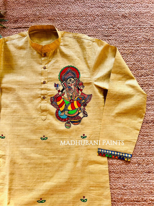 Ganesha Hand-painted Handloom Men's Cotton Kurta