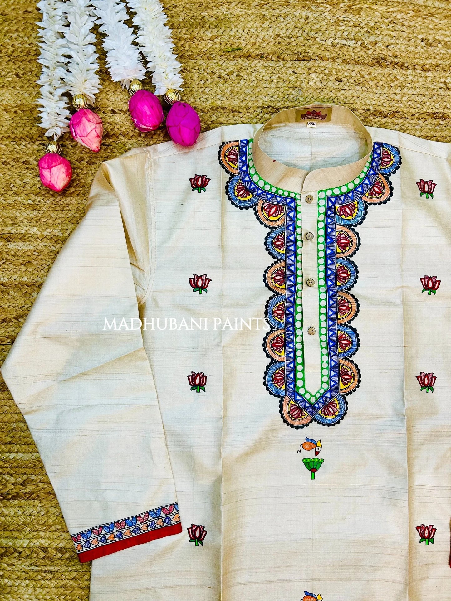 Bagiya Hand-painted Yellow Madhubani Men's Tussar Silk Kurta