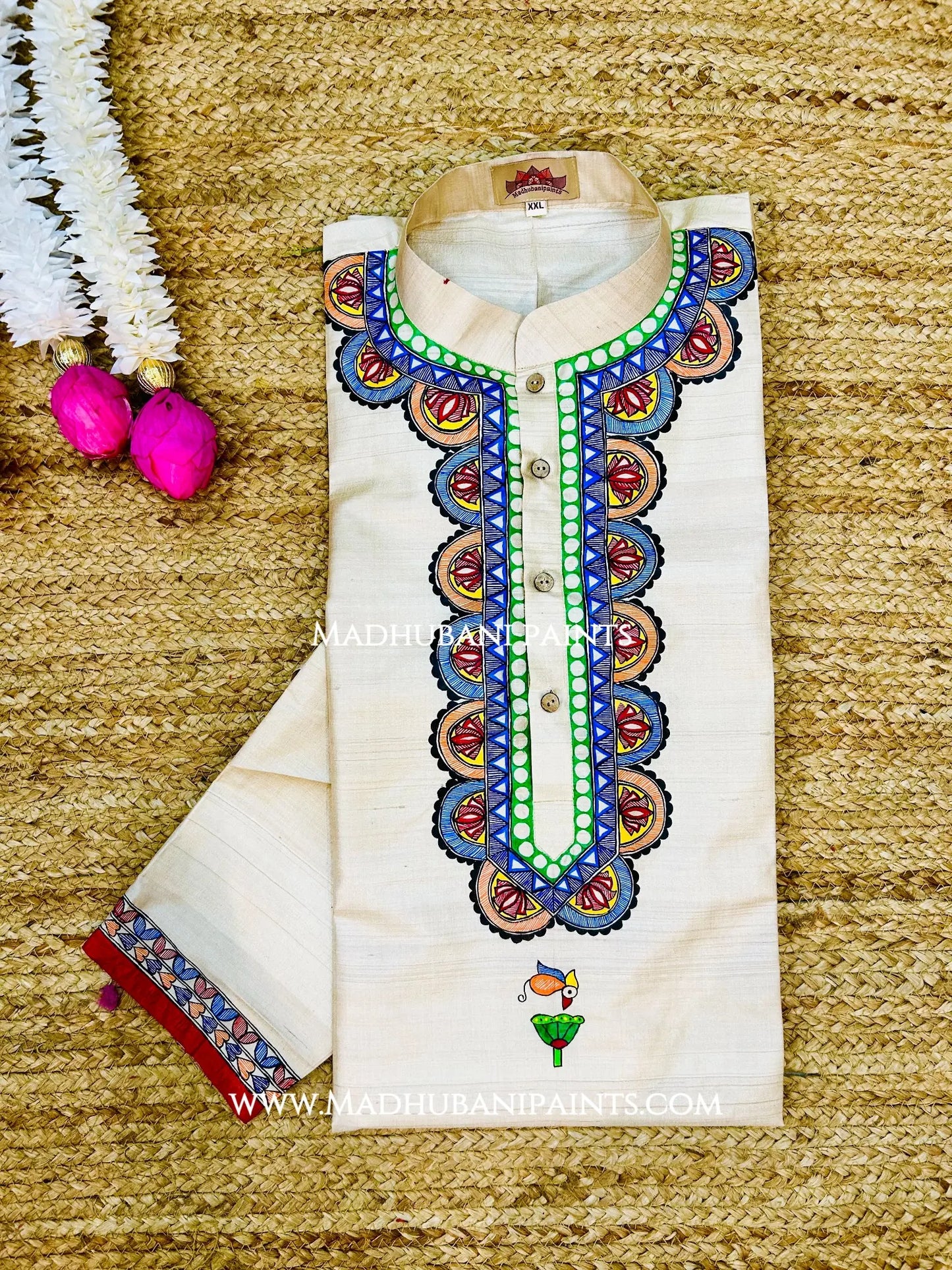 Bagiya Hand-painted Yellow Madhubani Men's Tussar Silk Kurta