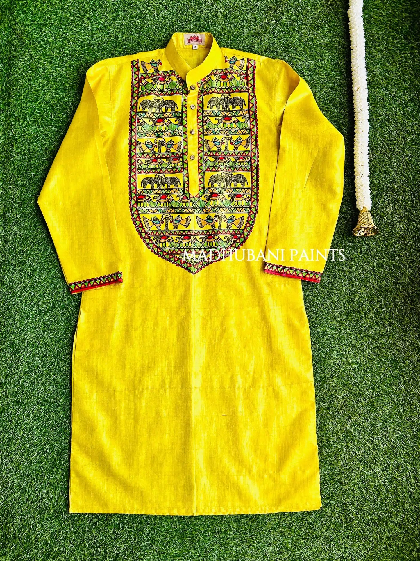 Mithila Van with Boota Hand-painted Madhubani Men's Tussar Silk Kurta
