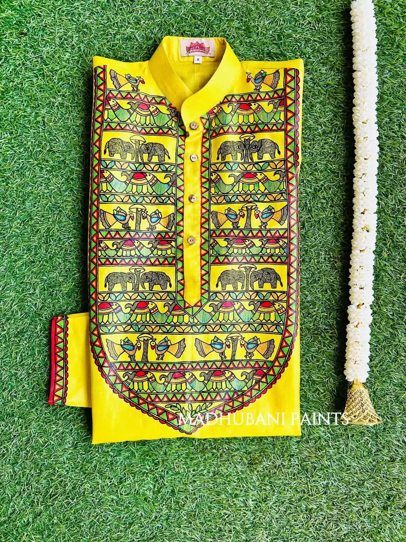 Mithila Van with Boota Hand-painted Madhubani Men's Tussar Silk Kurta