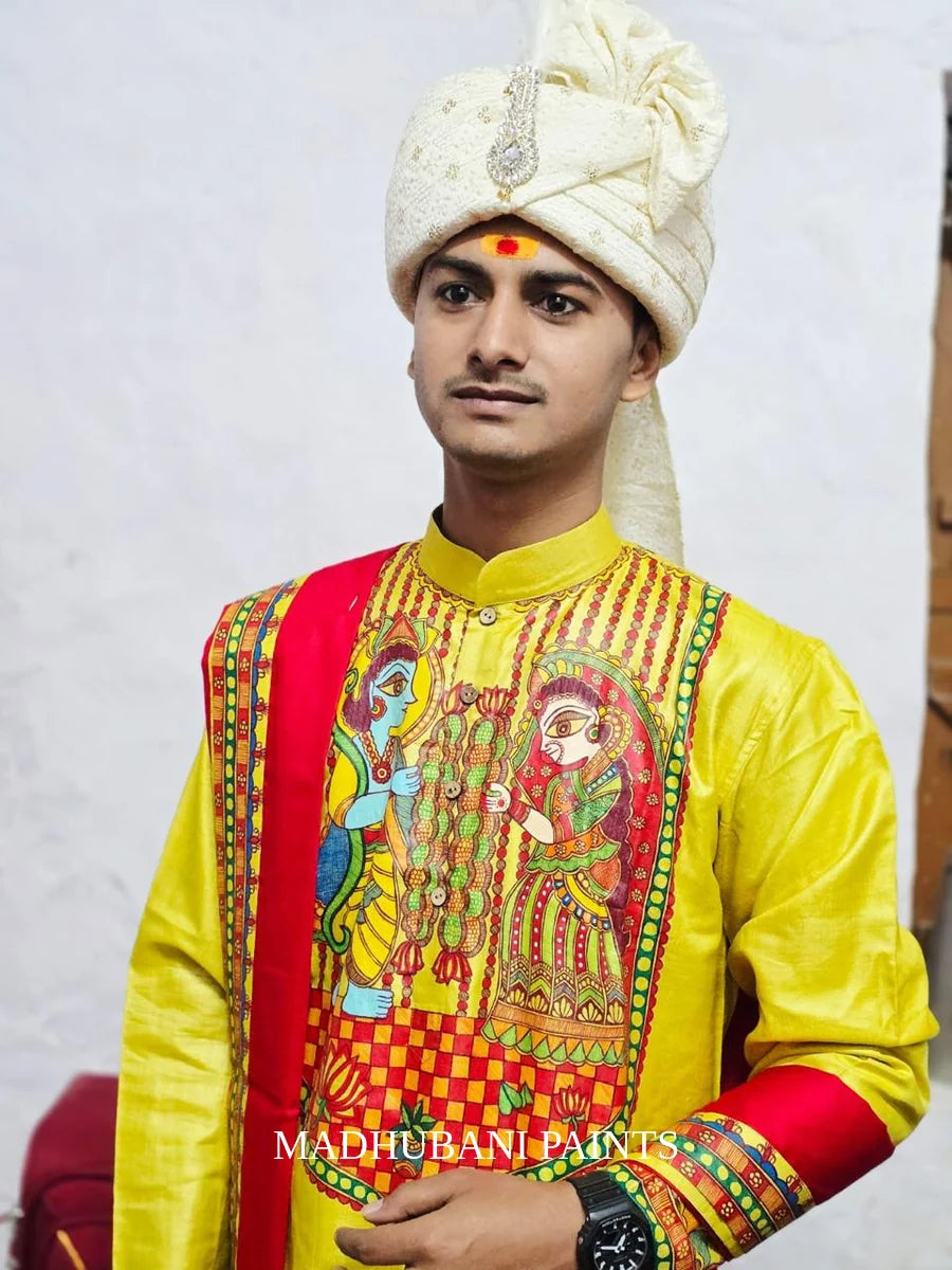 Swyambar Mithila Border Hand-painted Handloom Men's Tussar Silk Kurta