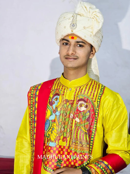 Swyambar Mithila Border Hand-painted Handloom Men's Tussar Silk Kurta