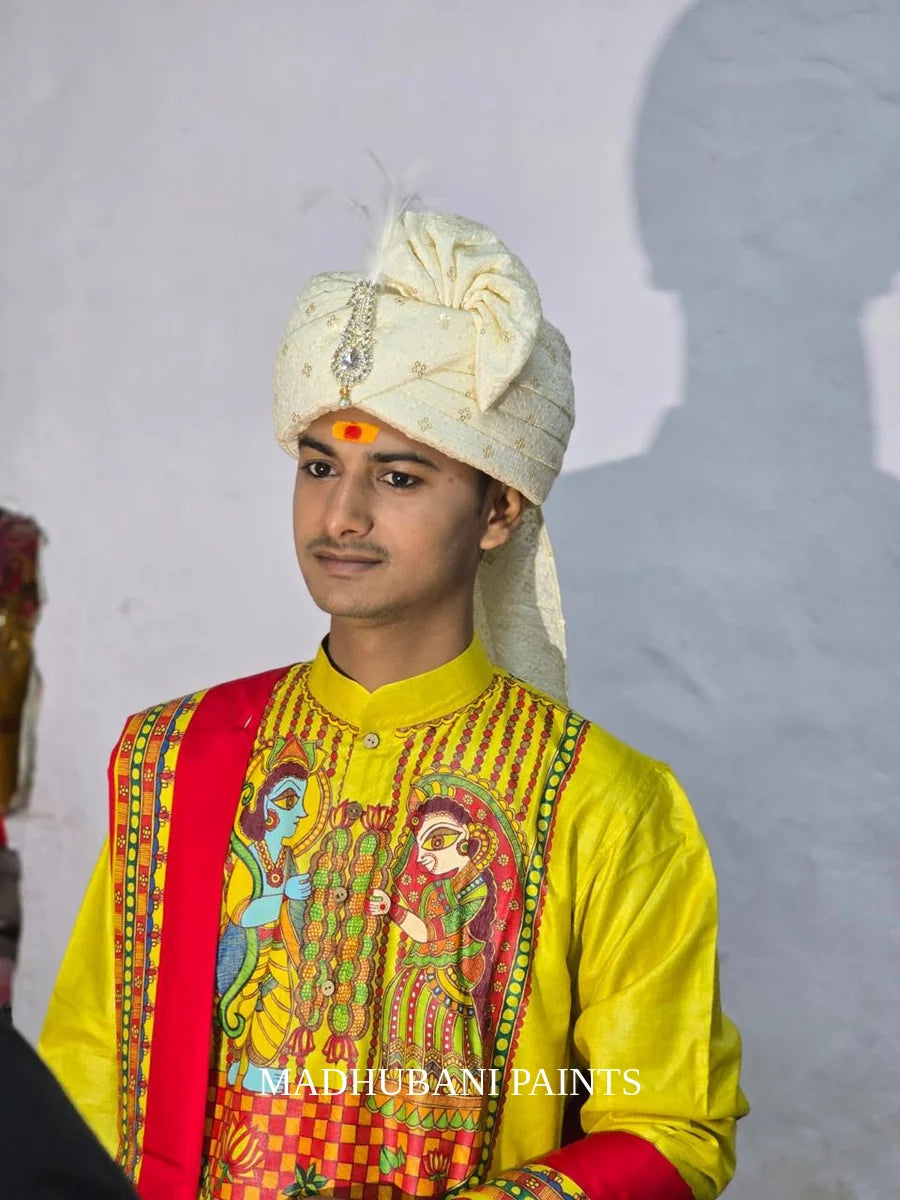 Swyambar Mithila Border Hand-painted Handloom Men's Tussar Silk Kurta
