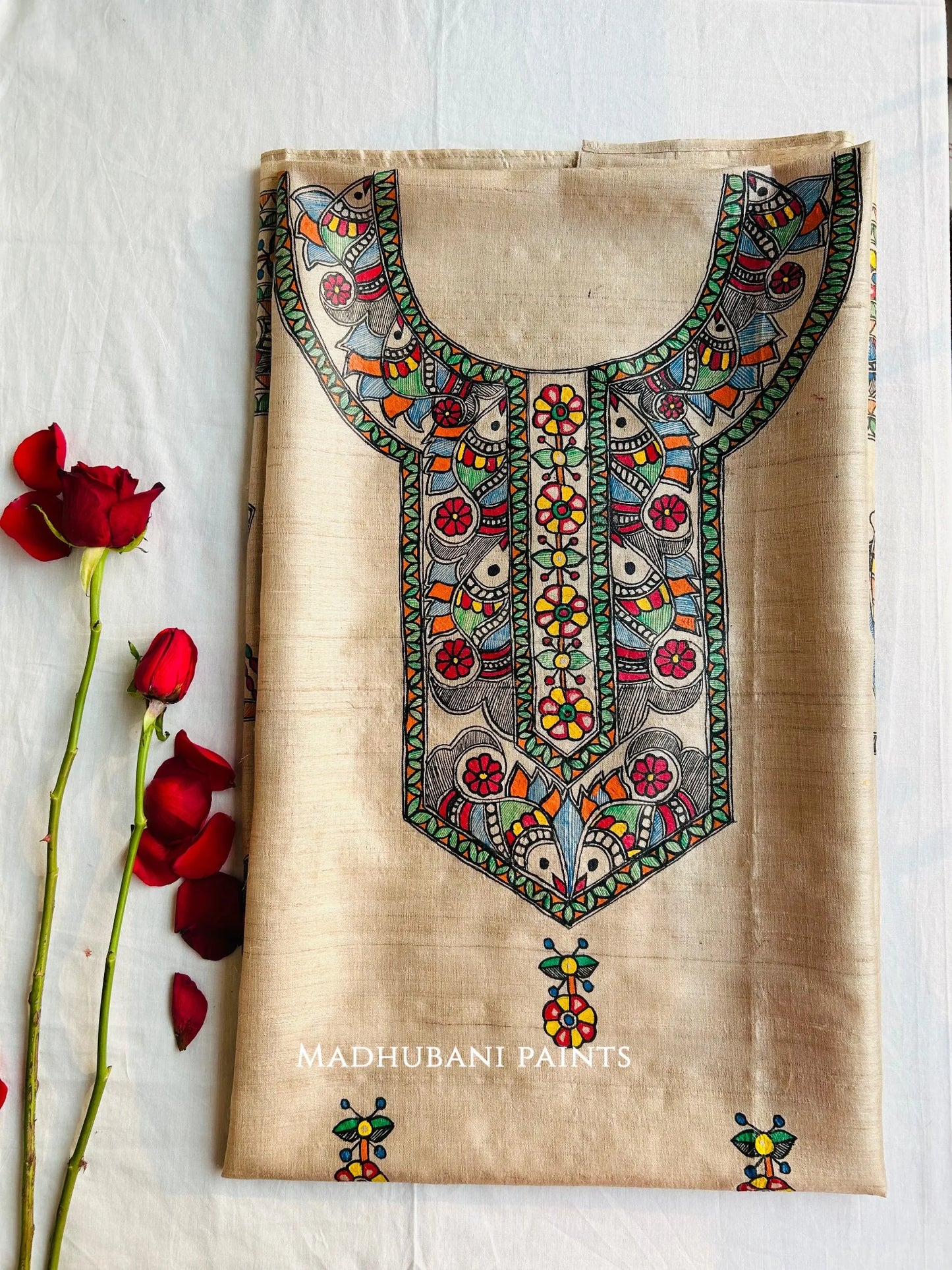 Meen Madhur Tussar Silk Unstitched Kurta