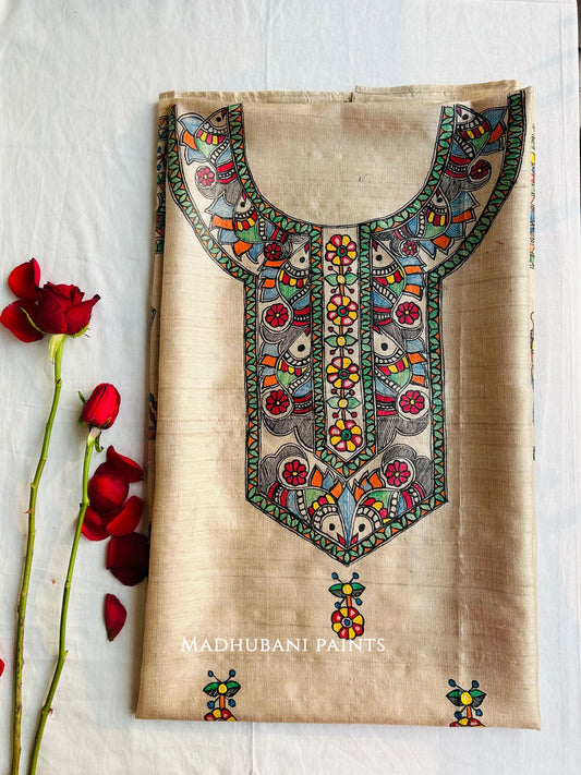 Meen Madhur Tussar Silk Unstitched Kurta