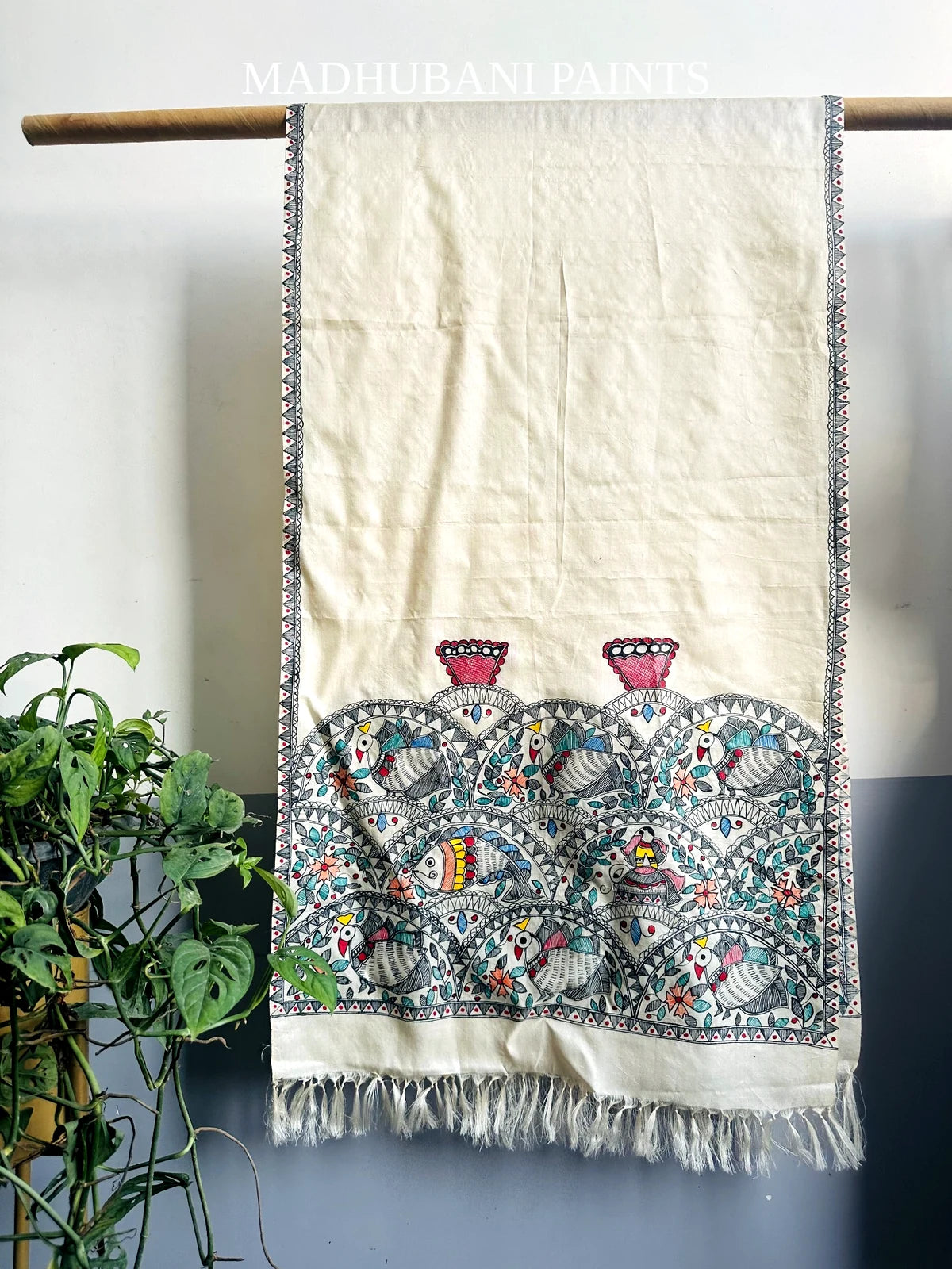 MOR NAGRI Hand-painted Madhubani Tussar Silk Stole