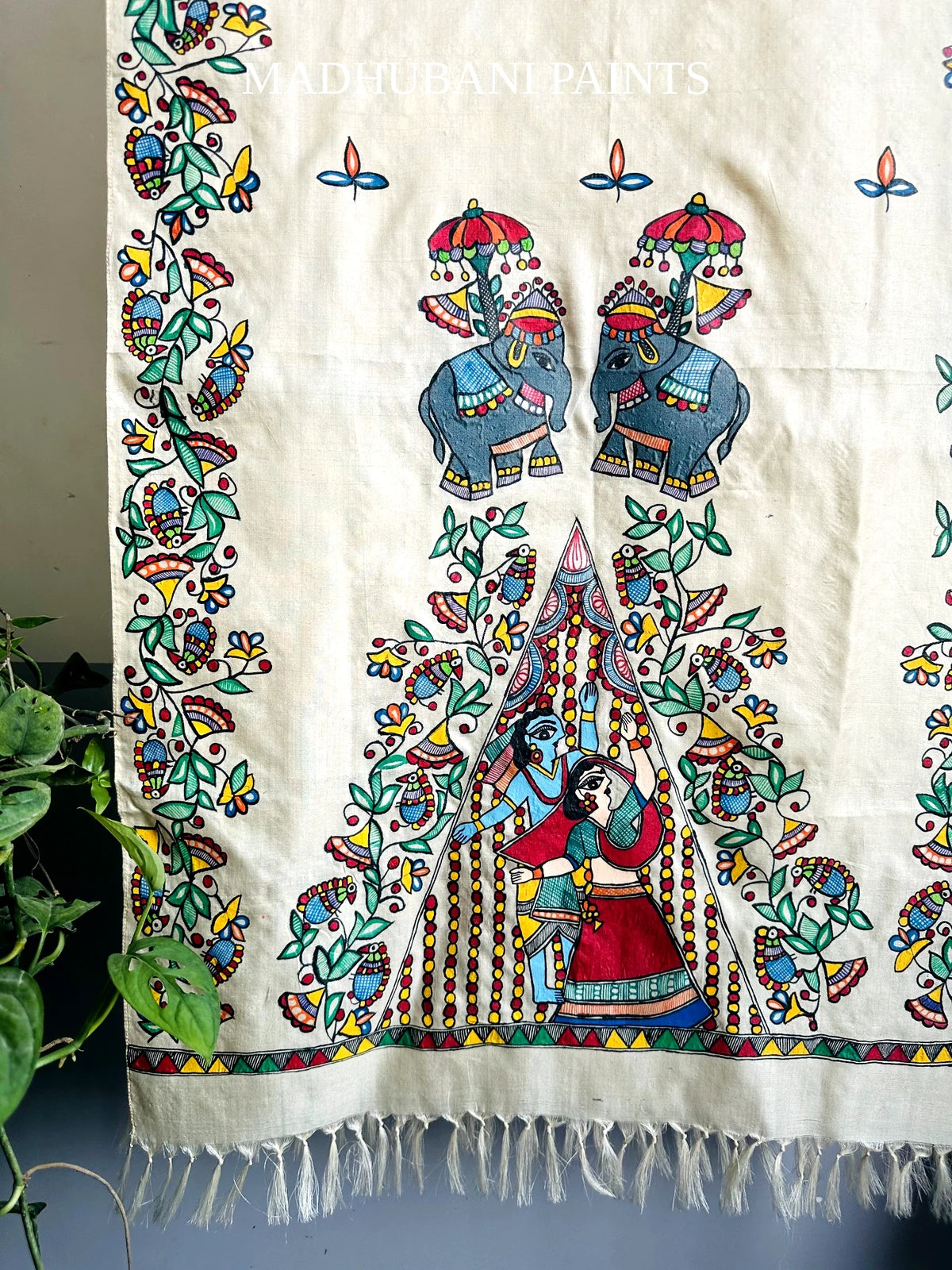 RADHA RAMAN Hand-painted Madhubani Tussar Silk Stole