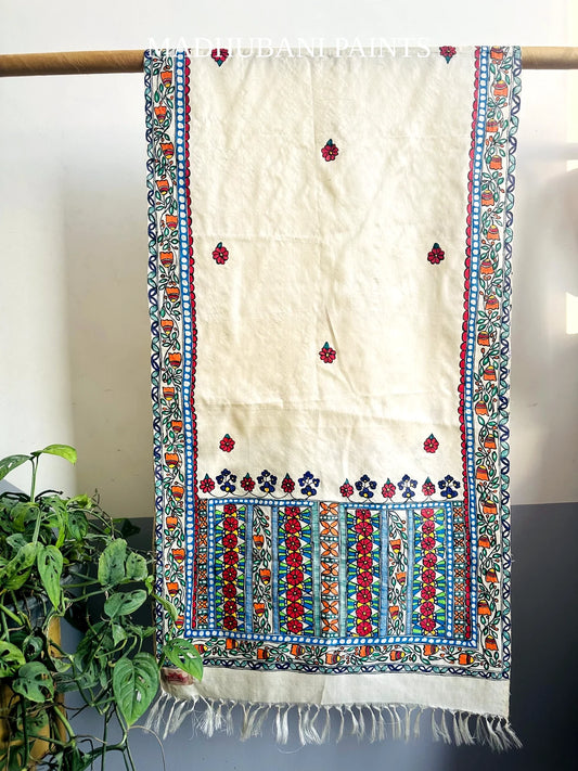 GUL BAGH Hand-painted Madhubani Tussar Silk Stole