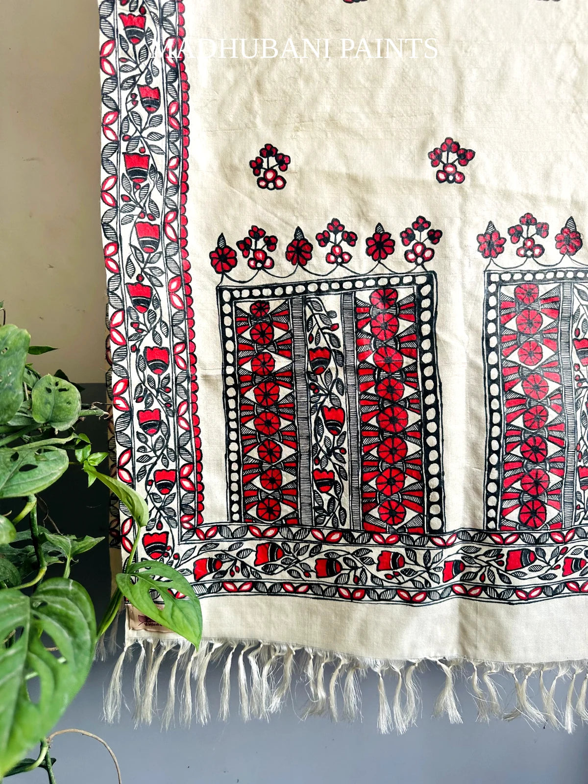 LAAL BAGH Hand-painted Madhubani Tussar Silk Stole