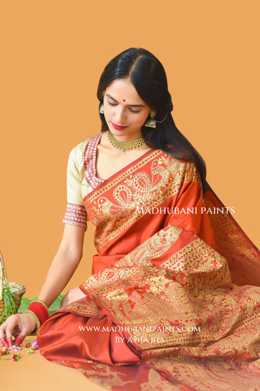KANYADAAN Hand-painted Madhubani Bishnupuri Silk Saree