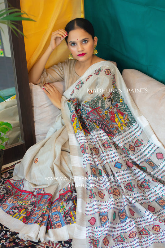 GAUNA IN MITHILA Handpainted Madhubani Chanderi Saree