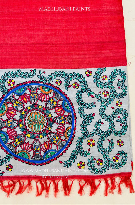 Red Surmai Sangam Tussar Silk Stole