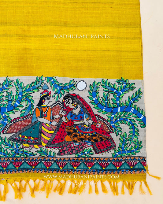 Radha Krishna Yellow Tussar Silk Stole