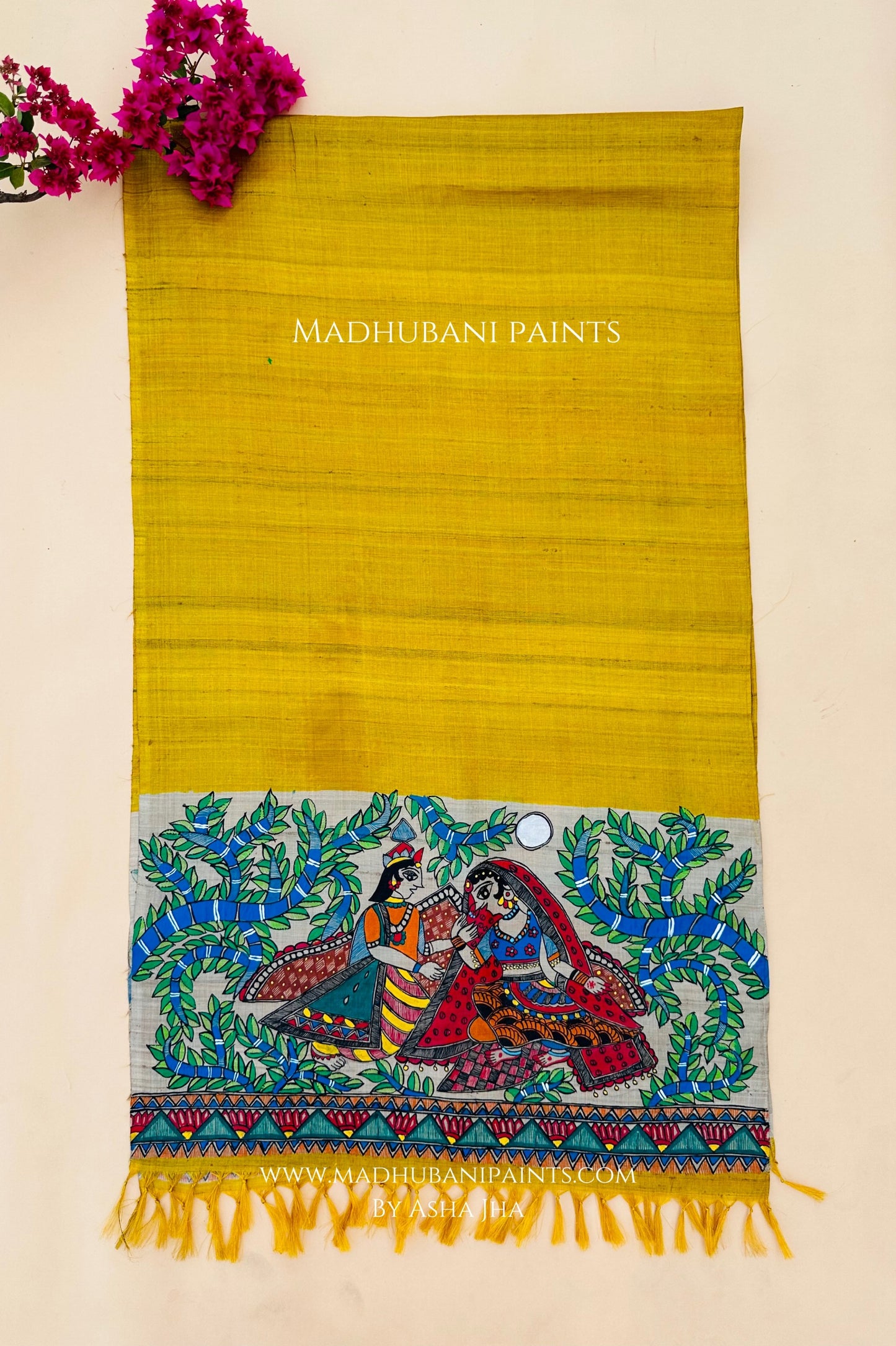 Radha Krishna Yellow Tussar Silk Stole
