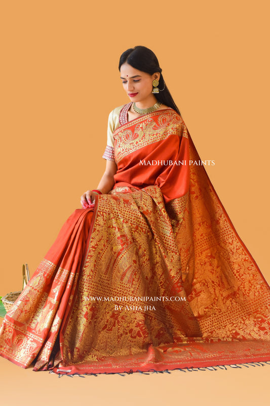 KANYADAAN Hand-painted Madhubani Bishnupuri Silk Saree Blouse Set