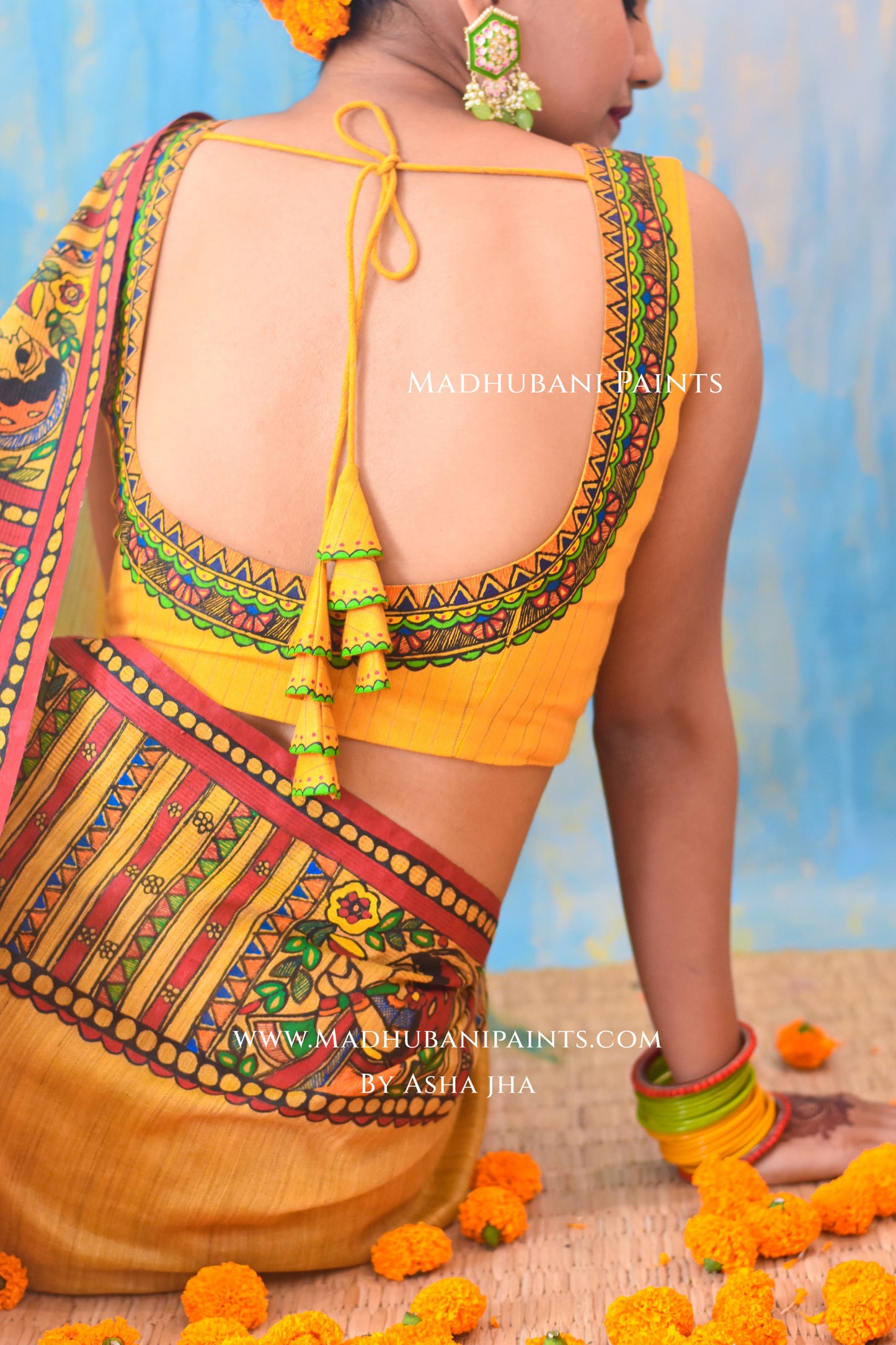 KAMESHWARI Madhubani Hand-painted Chanderi Silk Saree Blouse Set