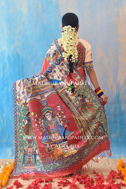 PARMESHWARI Hand-painted Tussar Silk Saree Blouse Set