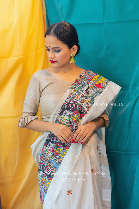 GAUNA IN MITHILA Handpainted Madhubani Chanderi Saree