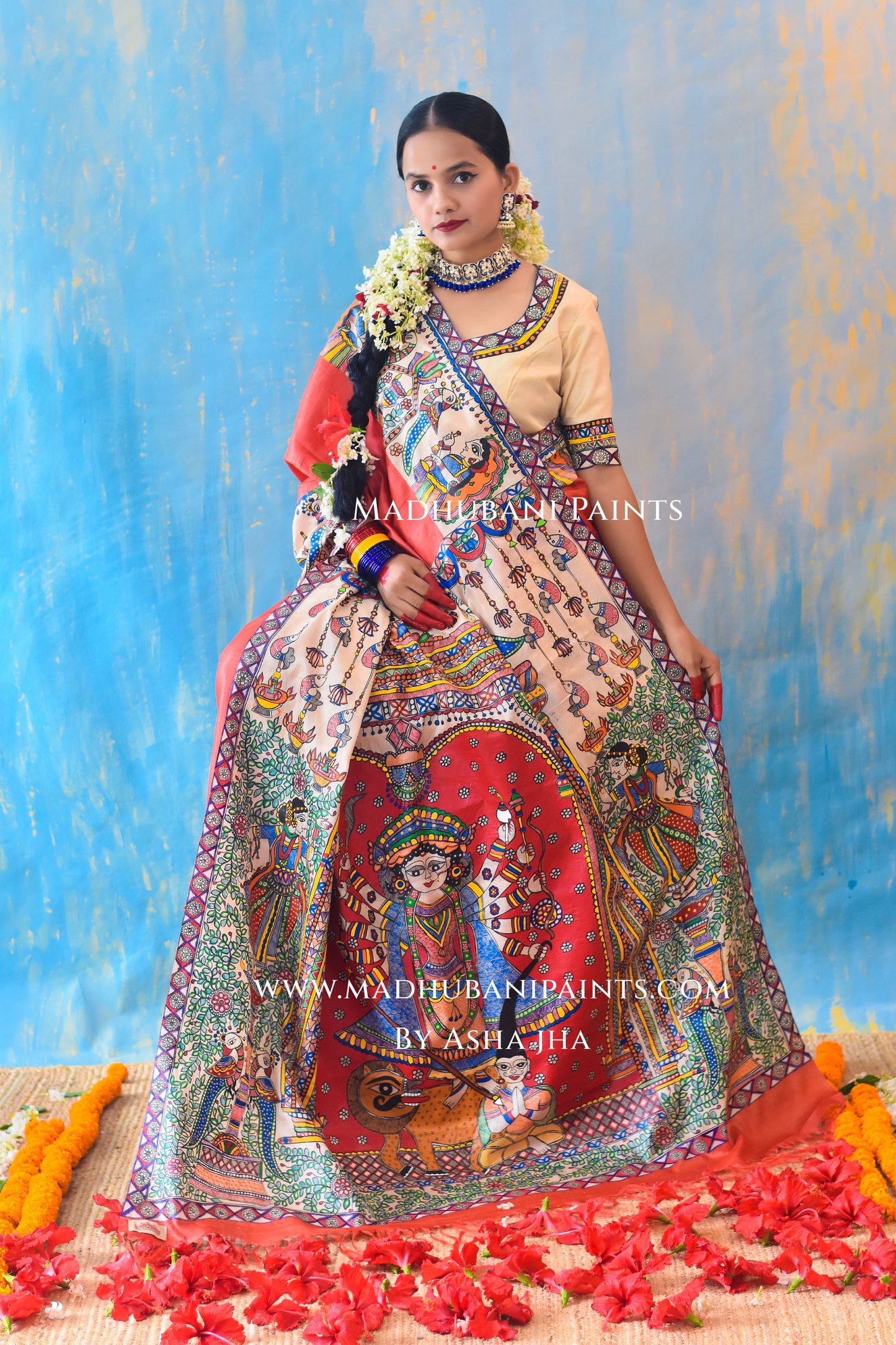 PARMESHWARI Hand-painted Tussar Silk Saree Blouse Set