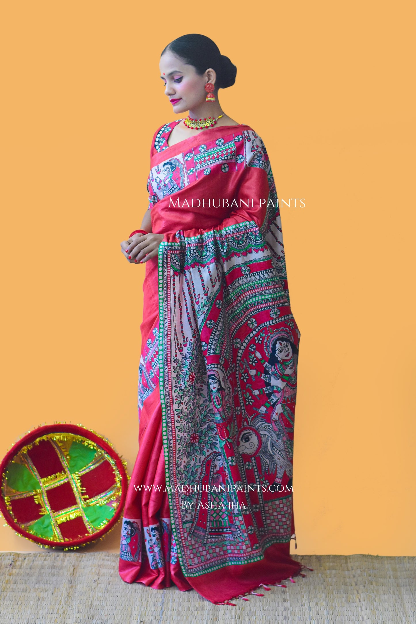 LAAL NARAYANI Hand-painted Tussar Silk Saree Blouse Set