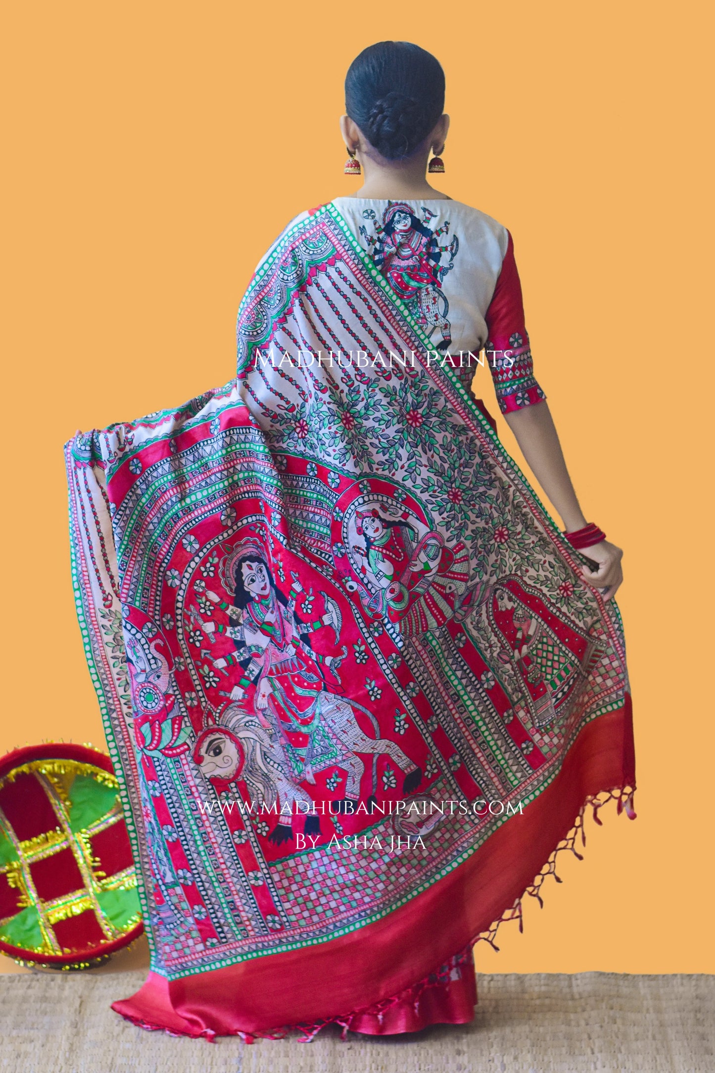 LAAL NARAYANI Hand-painted Tussar Silk Saree Blouse Set