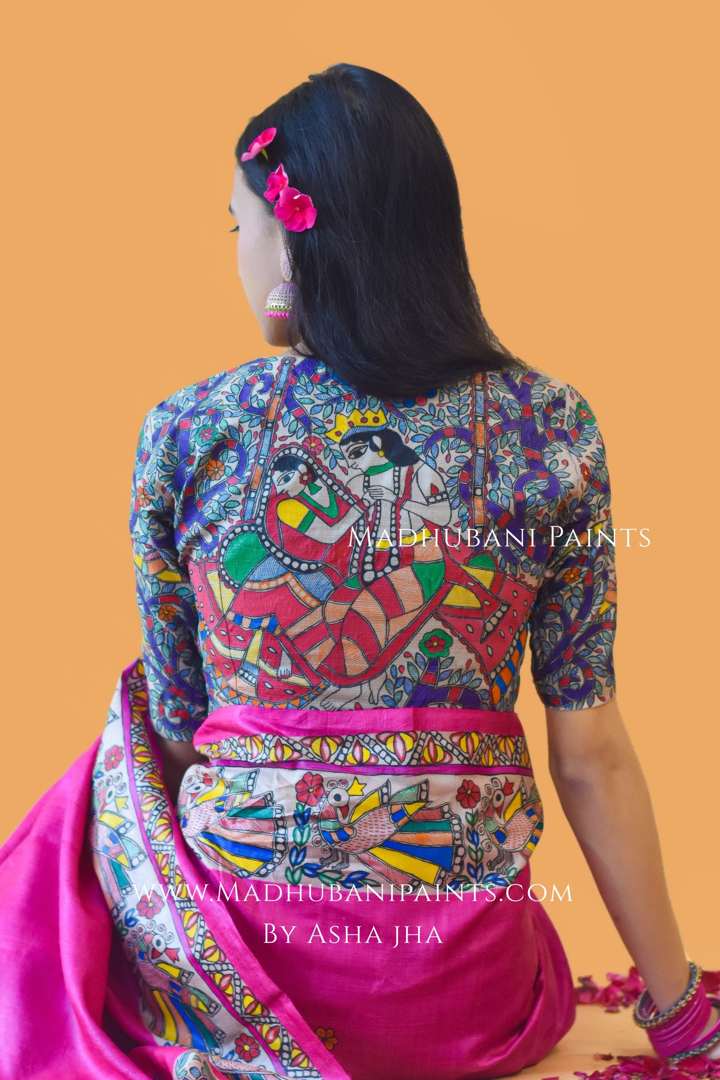 RAAS LEELA Hand-painted Madhubani Tussar Silk Saree Blouse Set