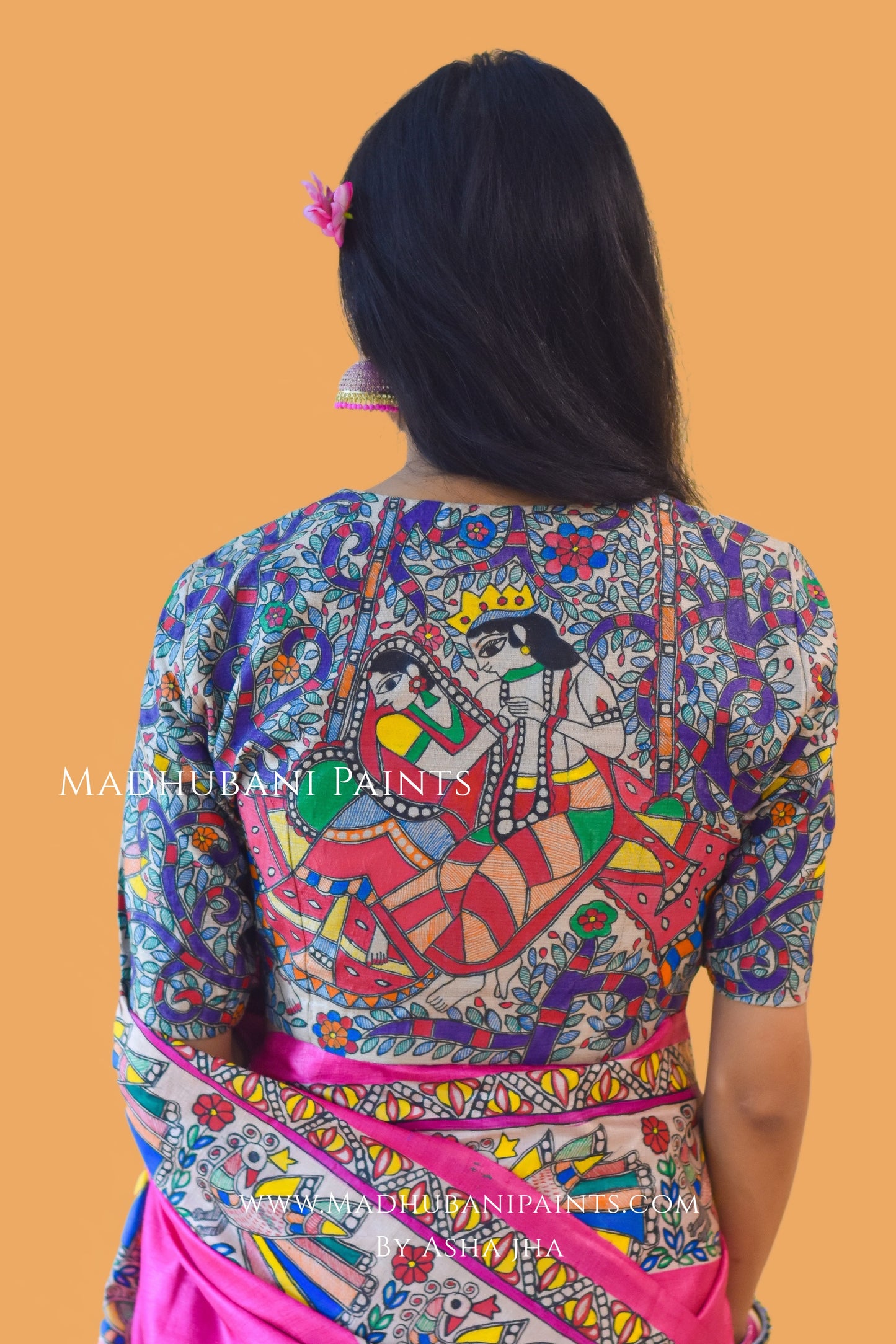 RAAS LEELA Hand-painted Madhubani Tussar Silk Saree Blouse Set