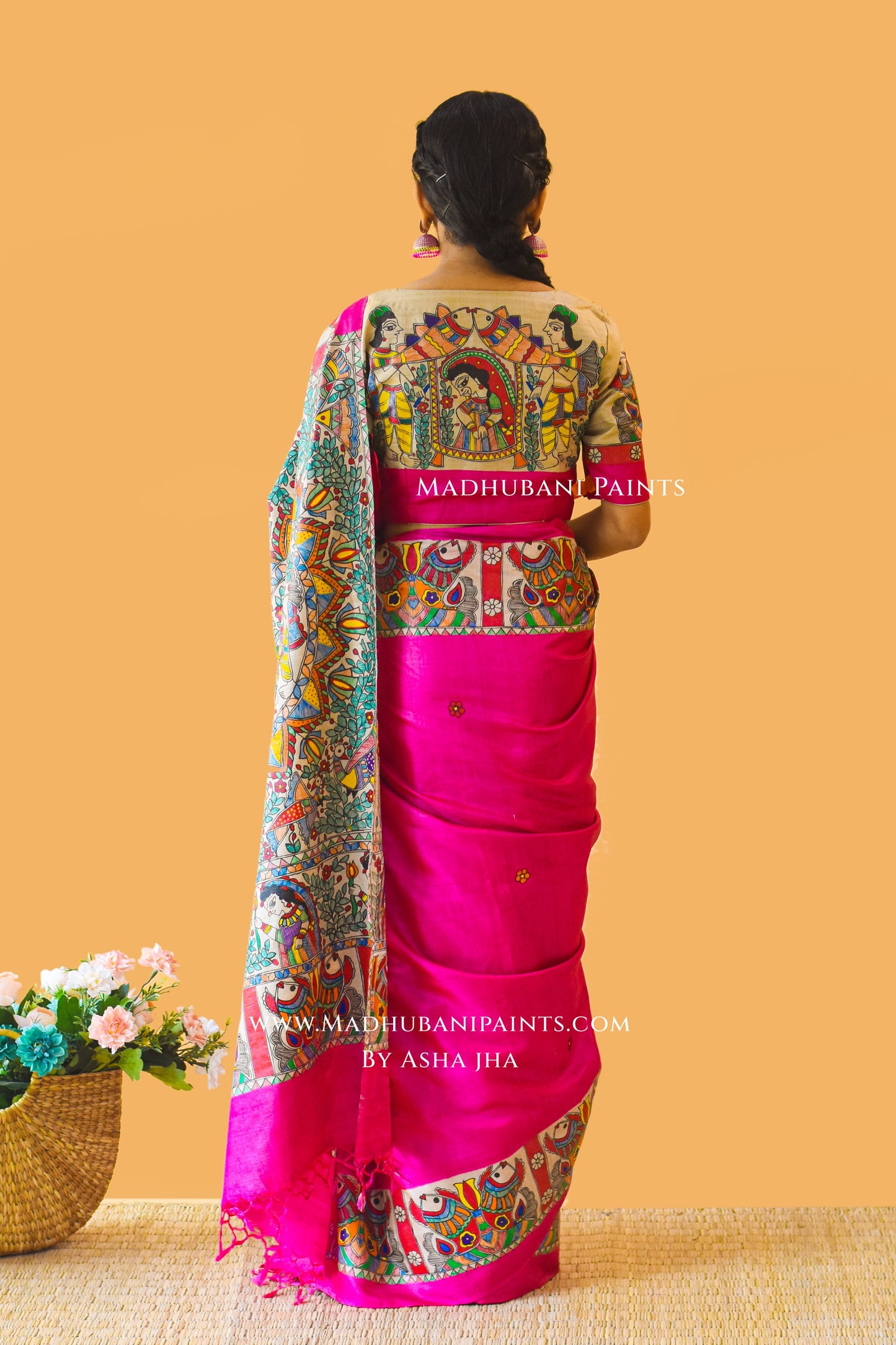 PAVAN VIVAAH Hand-painted Madhubani Tussar Silk Saree Blouse Set