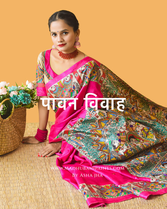 PAVAN VIVAAH Hand-painted Madhubani Tussar Silk Saree