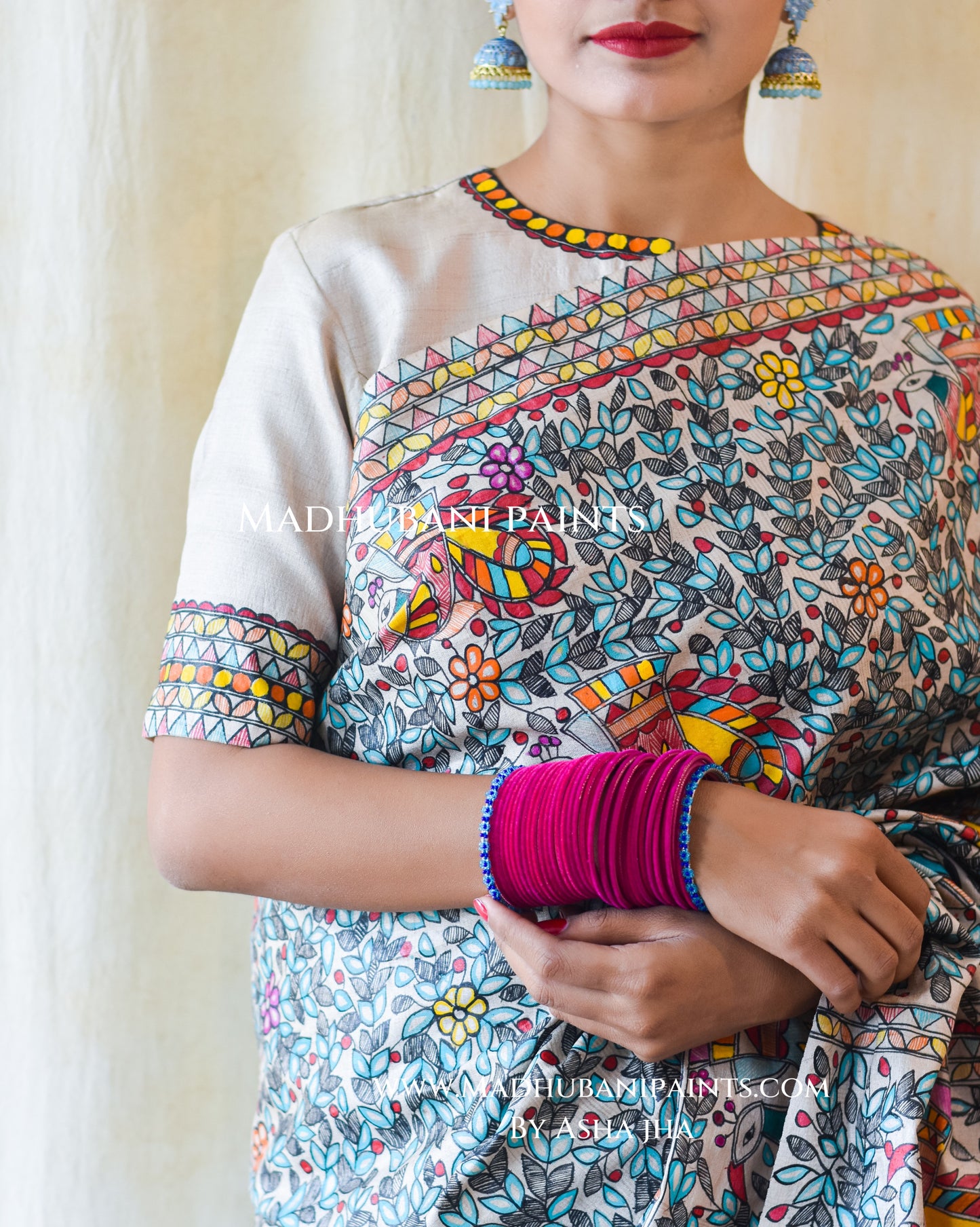 NEEL RAMAYAN Half Work Hand-painted Madhubani Tussar Silk Blouse