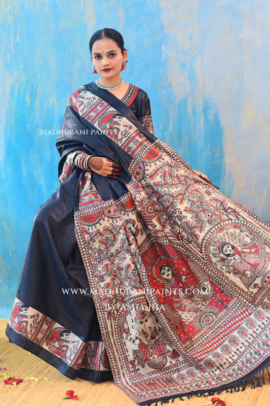 SHAMBHAVI Hand-painted Tussar Silk Saree