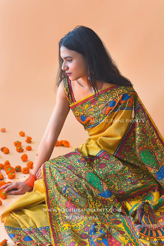 SOBHAN Hand-painted Madhubani Chanderi Saree Blouse set