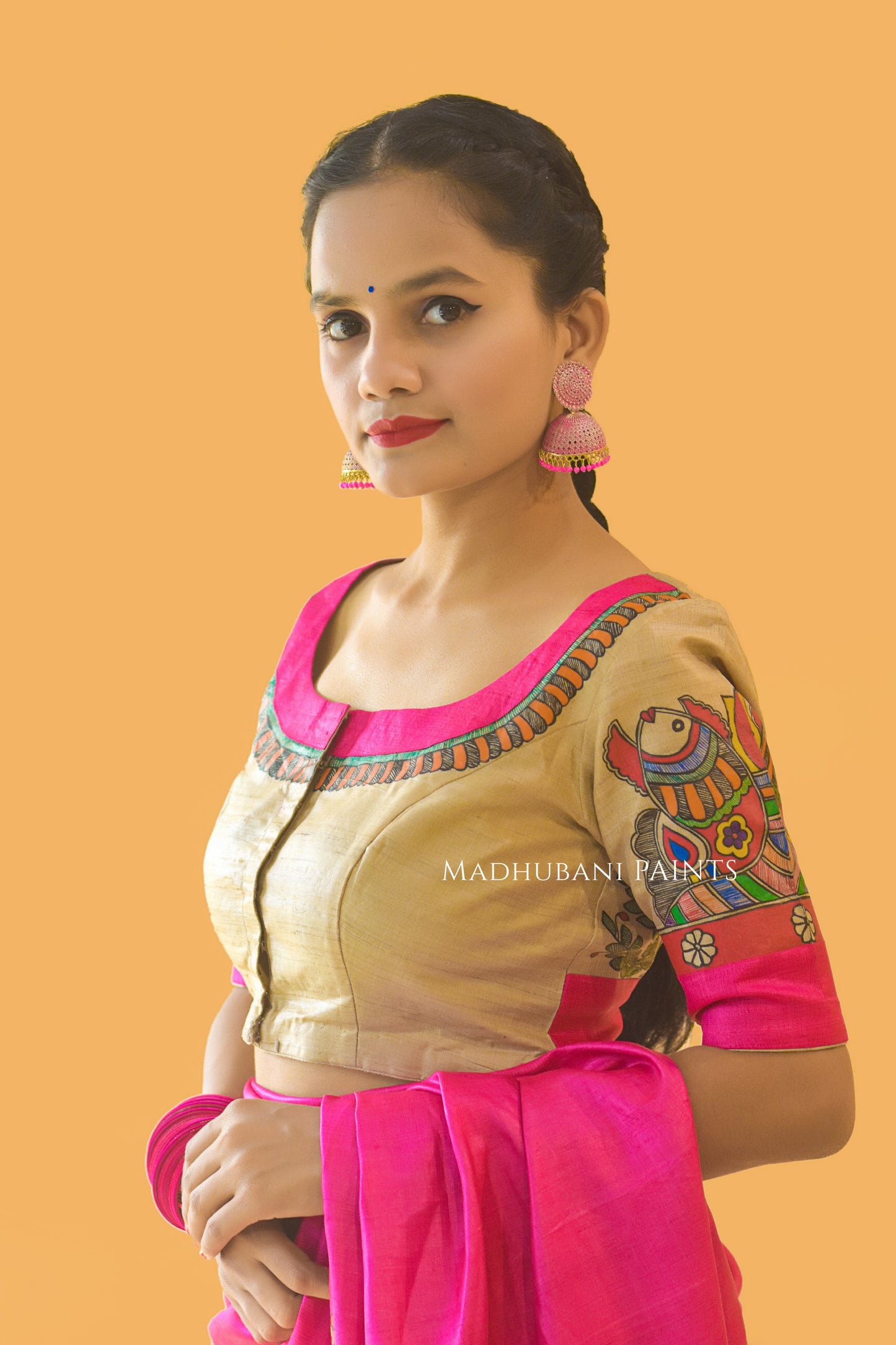 PAVAN VIVAAH Hand-painted Madhubani Tussar Silk Saree Blouse Set