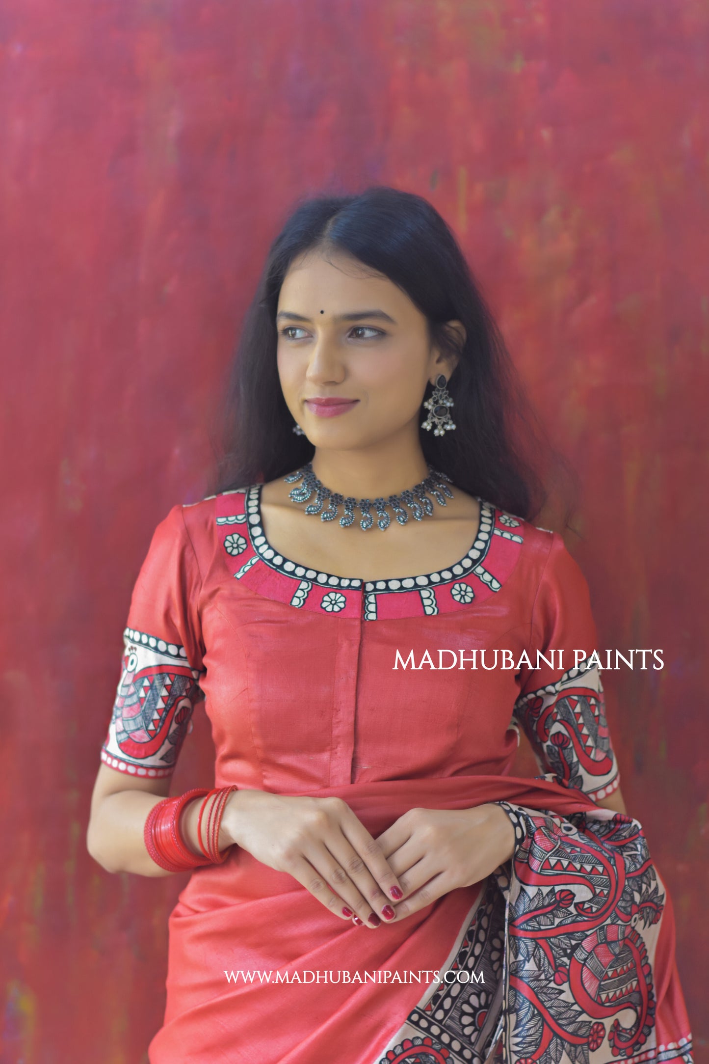 RED BENGALI WEDDING Hand-painted Madhubani Tussar Silk Blouse