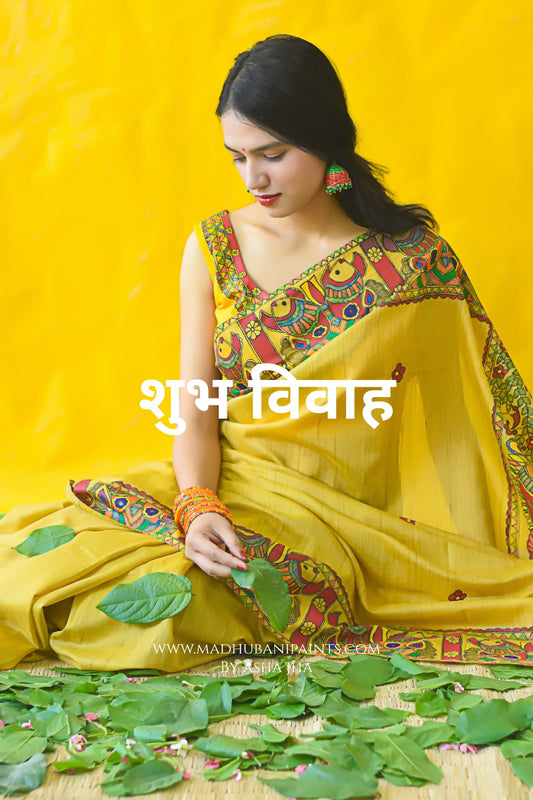 SUBH VIVAAH Hand-painted Madhubani Chanderi Saree Blouse Set