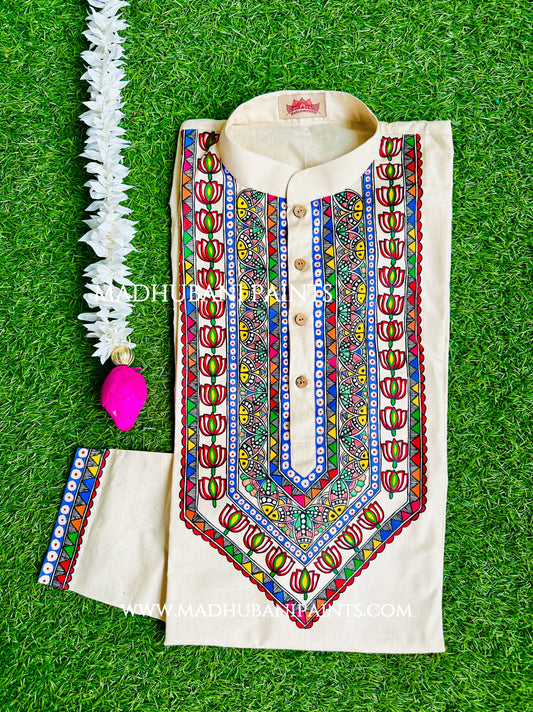 Kamal Matsya Leela Hand-painted Handloom Men's Cotton Kurta