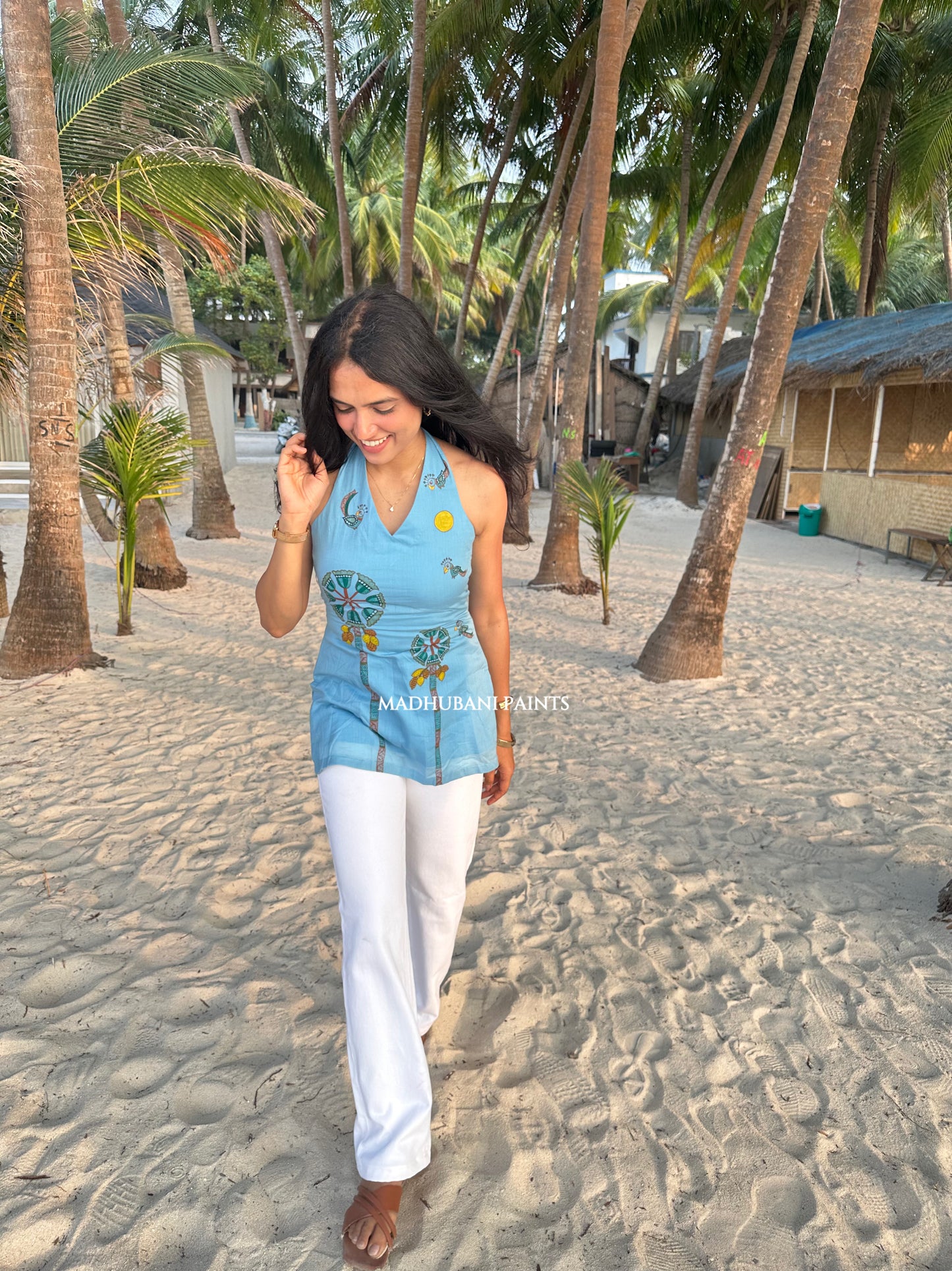 Coconut Tree Hand-Painted Madhubani Top