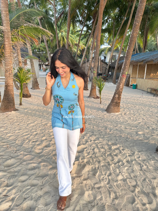 Coconut Tree Hand-Painted Madhubani Top