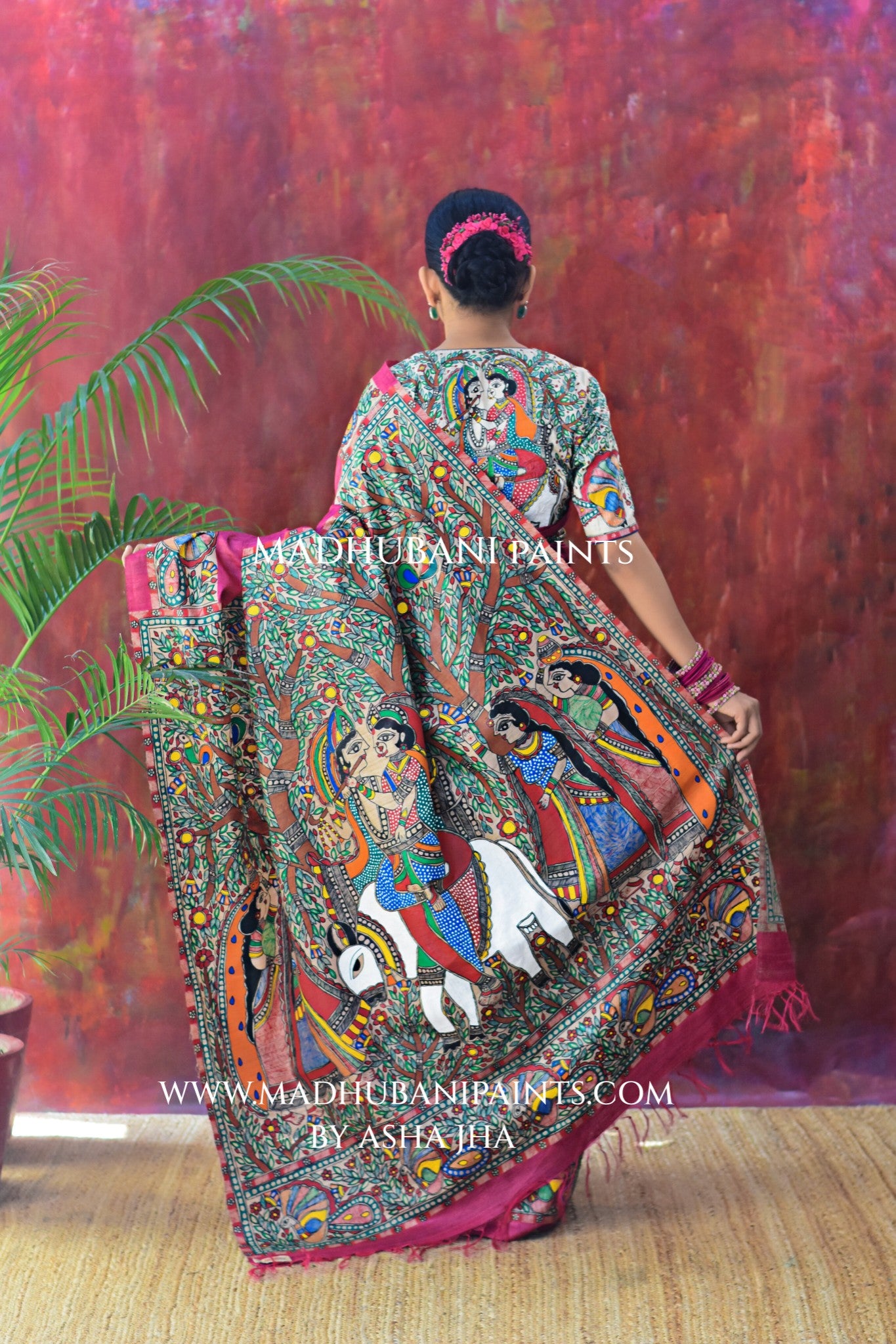 RASRAJ Hand-painted Madhubani Tussar Silk Saree
