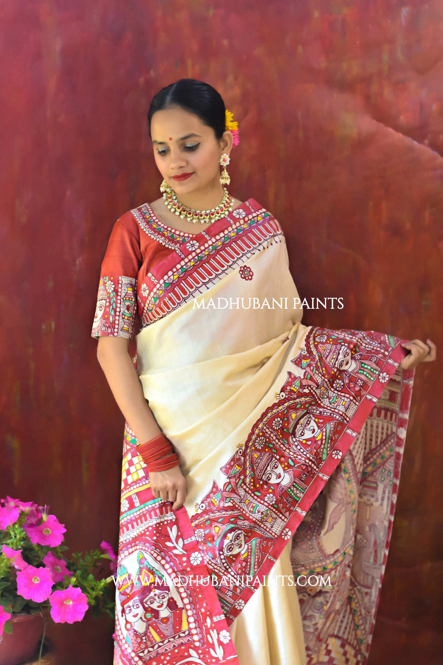 BENGALI BRIDE Hand-painted Madhubani Tussar Silk Saree