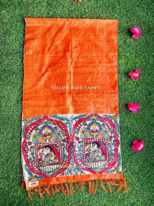 Bidaai Madhubani Hand-painted Tussar Silk Stole