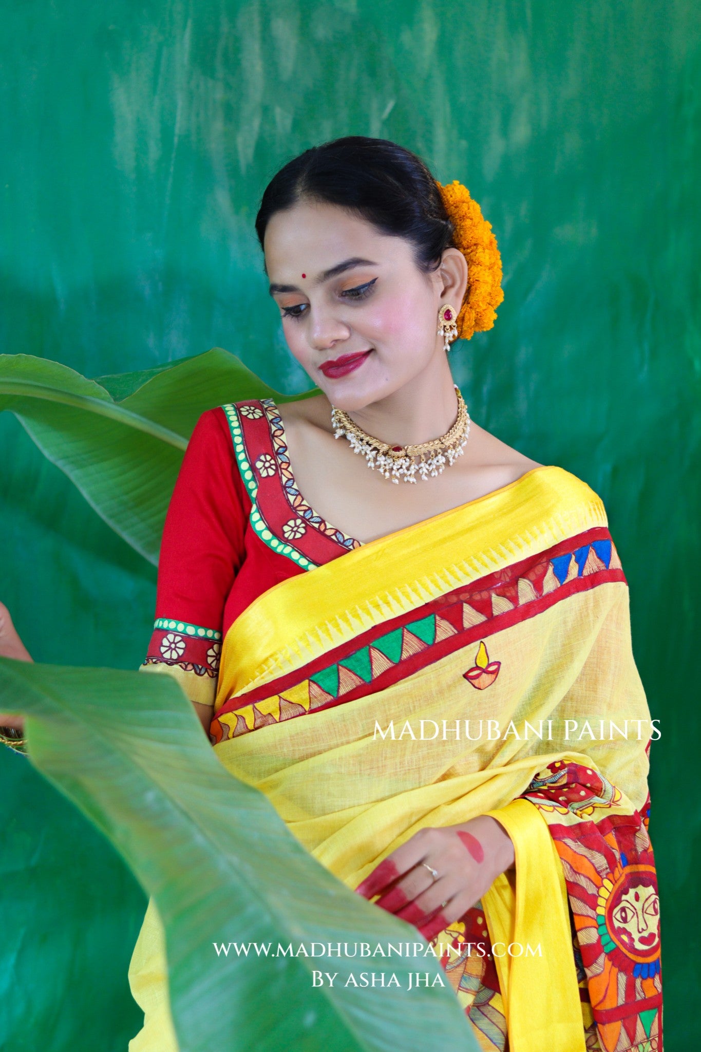 Chhath Puja Handpainted Madhubani Handloom Cotton Saree