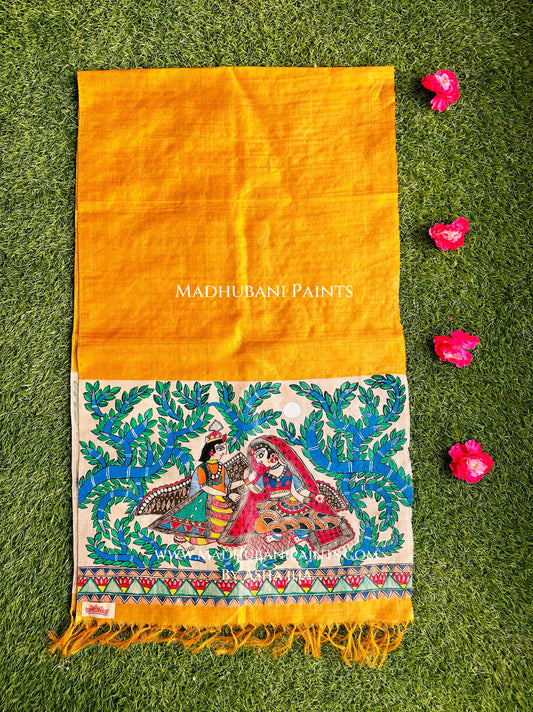 Radha Krishna Yellow Tussar Silk Stole