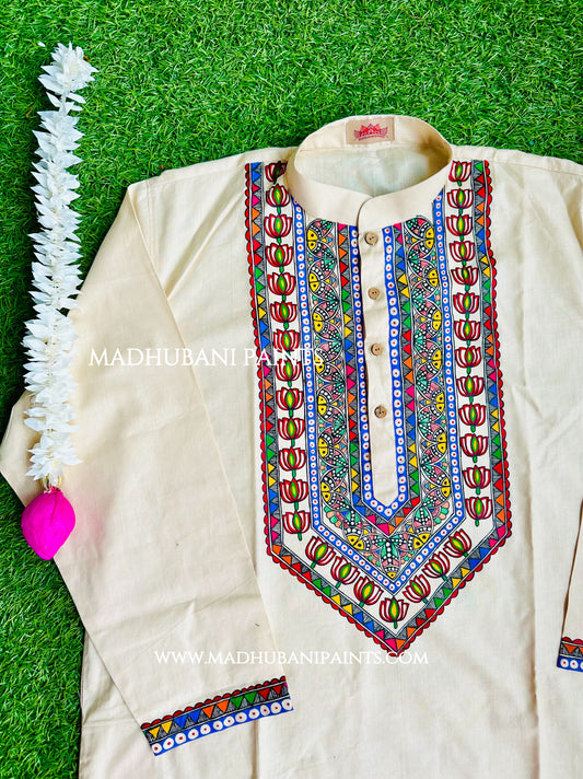 Kamal Matsya Leela Hand-painted Handloom Men's Cotton Kurta