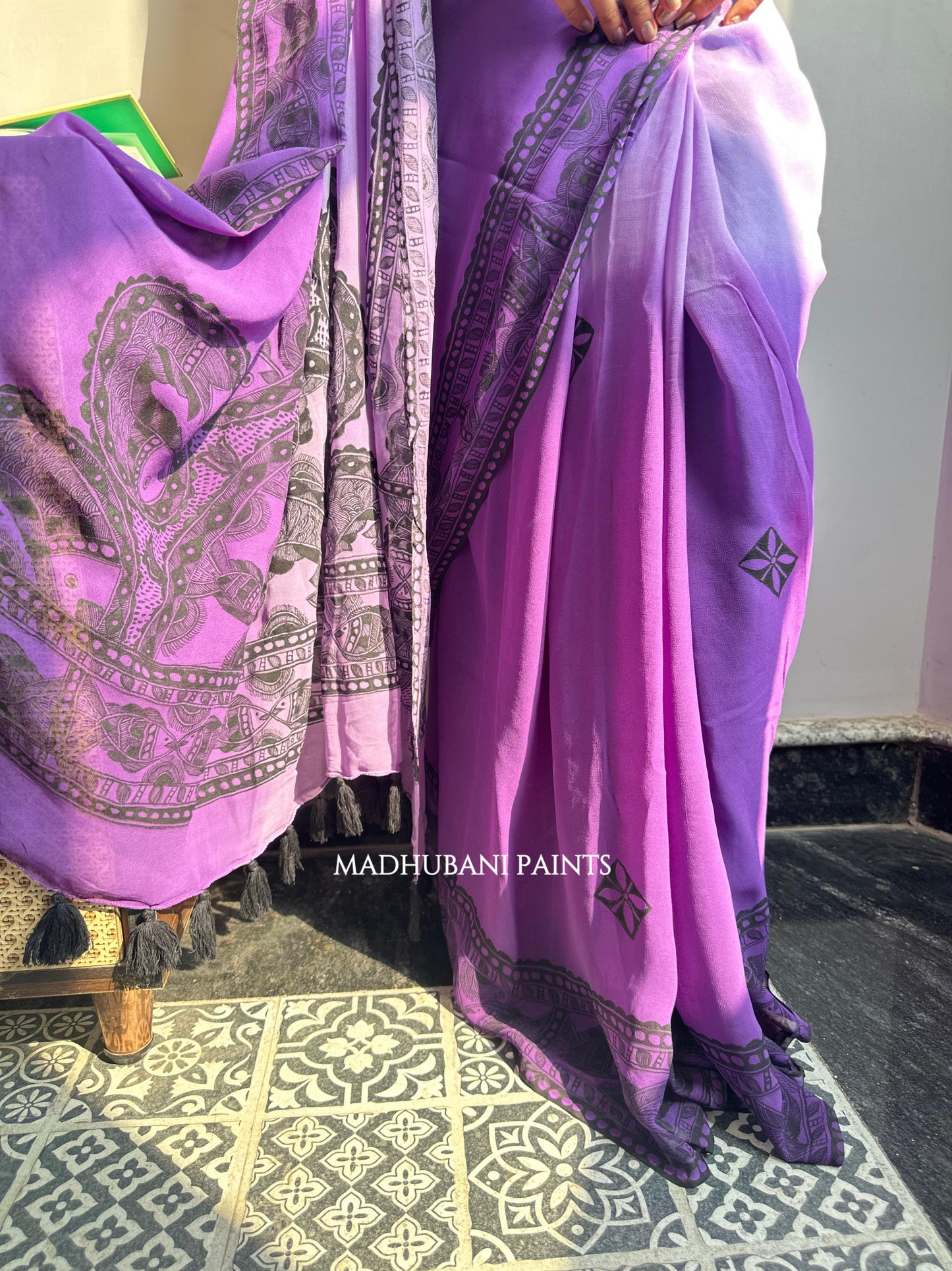 TARANGINI Handpainted Madhubani Georgette Saree