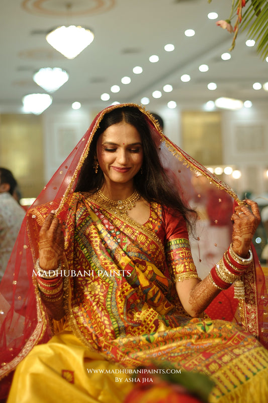 MITHILA VIVAH SINDOORDAAN Hand-painted Madhubani Tussar Silk Saree