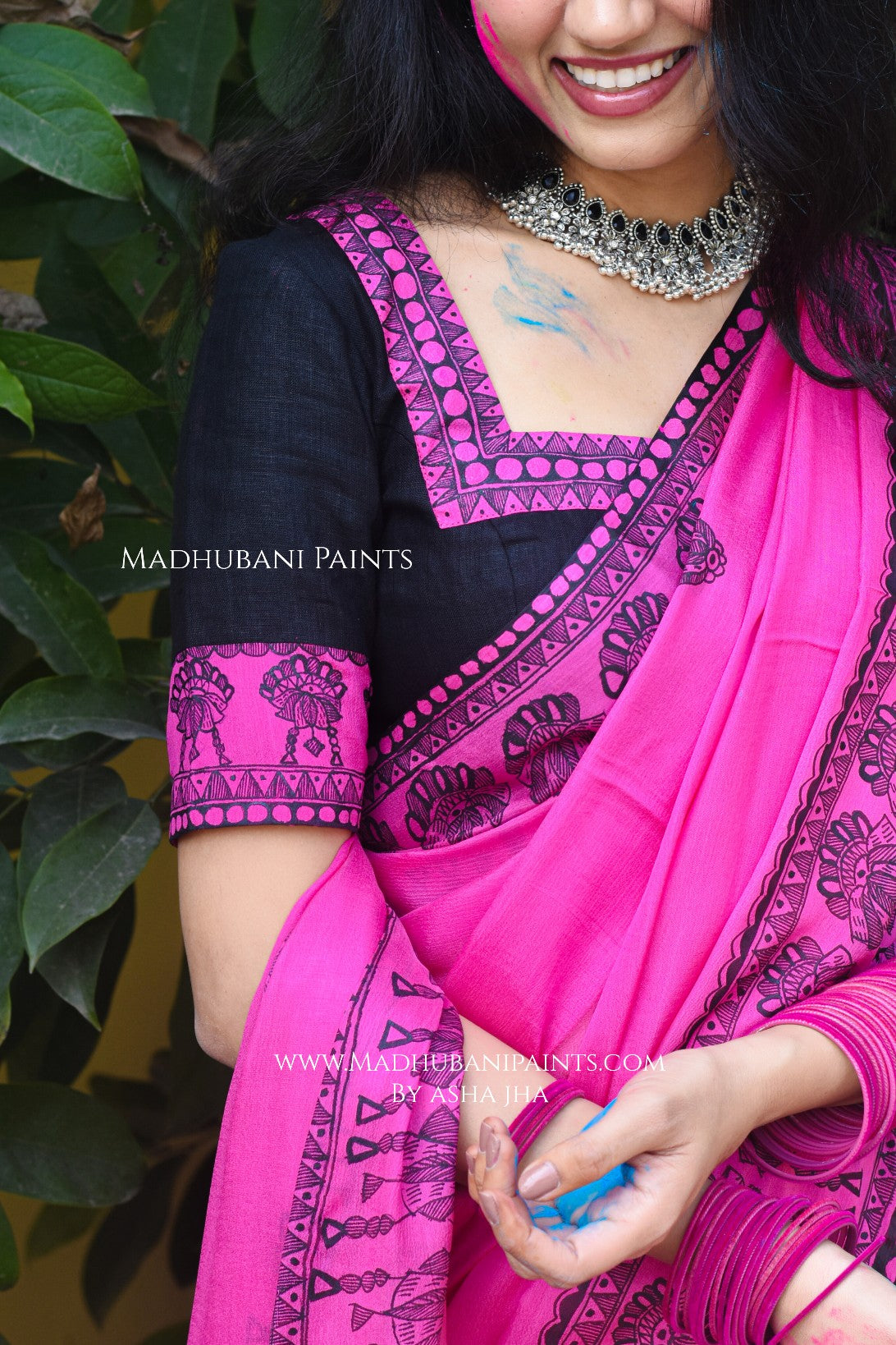 KUMUDINI Hand-painted Madhubani Chiffon Saree Blouse Set